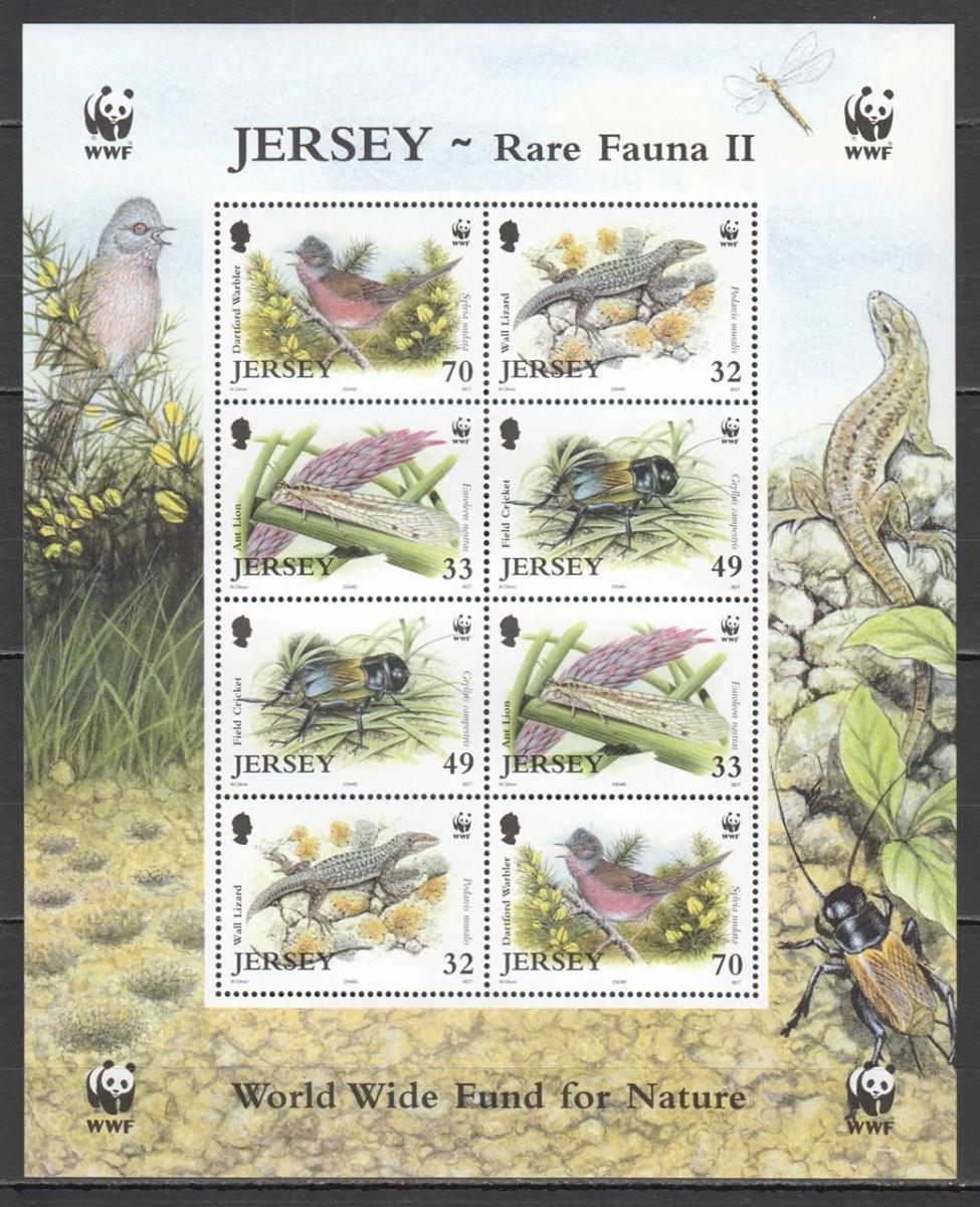Jersey 2004 16€ Ještěrky, Ptáci a hmyz, Chráněné druhy v archu