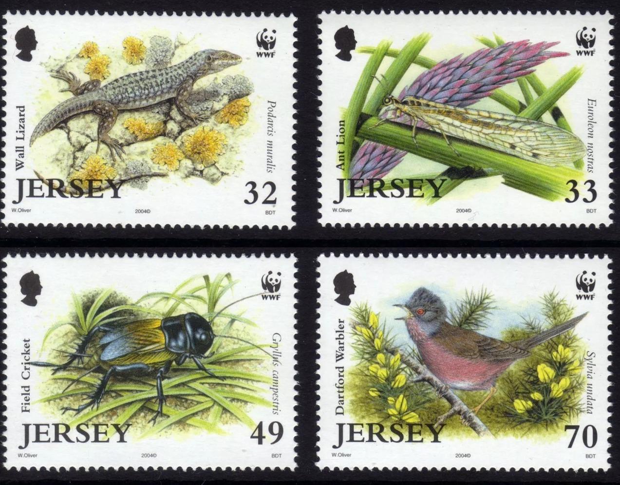 Jersey 2004 7€ Ještěrky, Ptáci a hmyz, Chráněné druhy