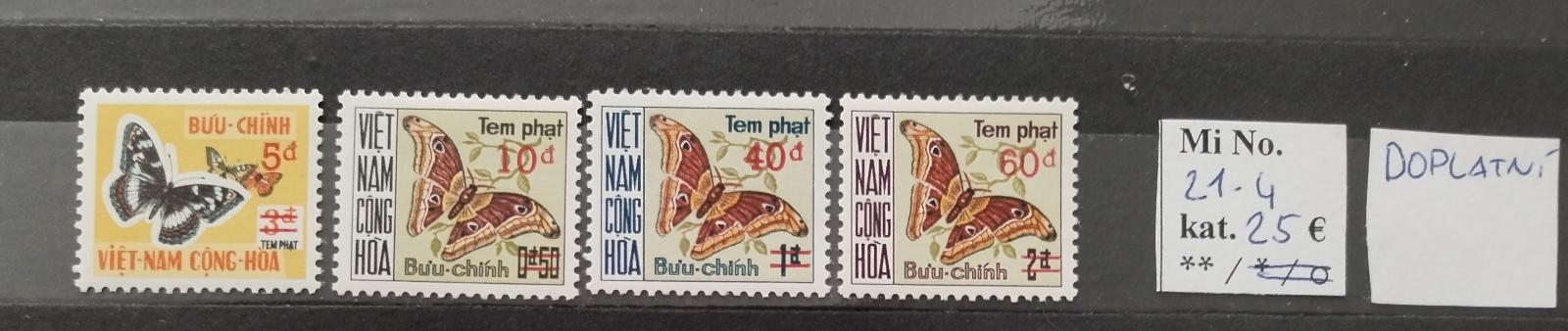 Jižní Vietnam 1974 25€ Doplatní známky - Motýli a hmyz