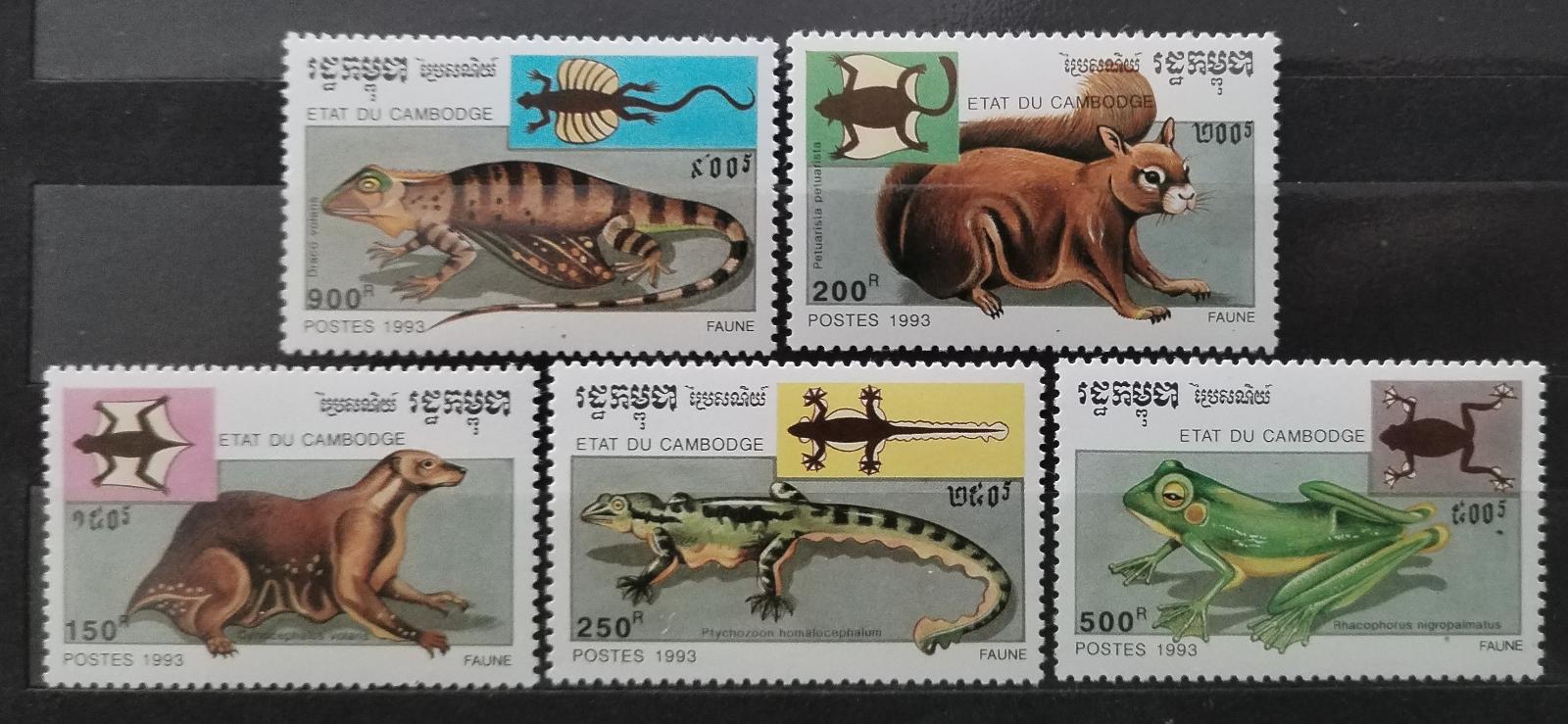 Kambodža 1993 Létavá fauna - plazi a savci