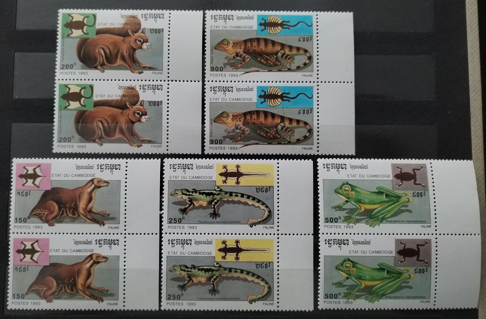 Kambodža 1993 Létavá fauna - plazi a savci PÁRY
