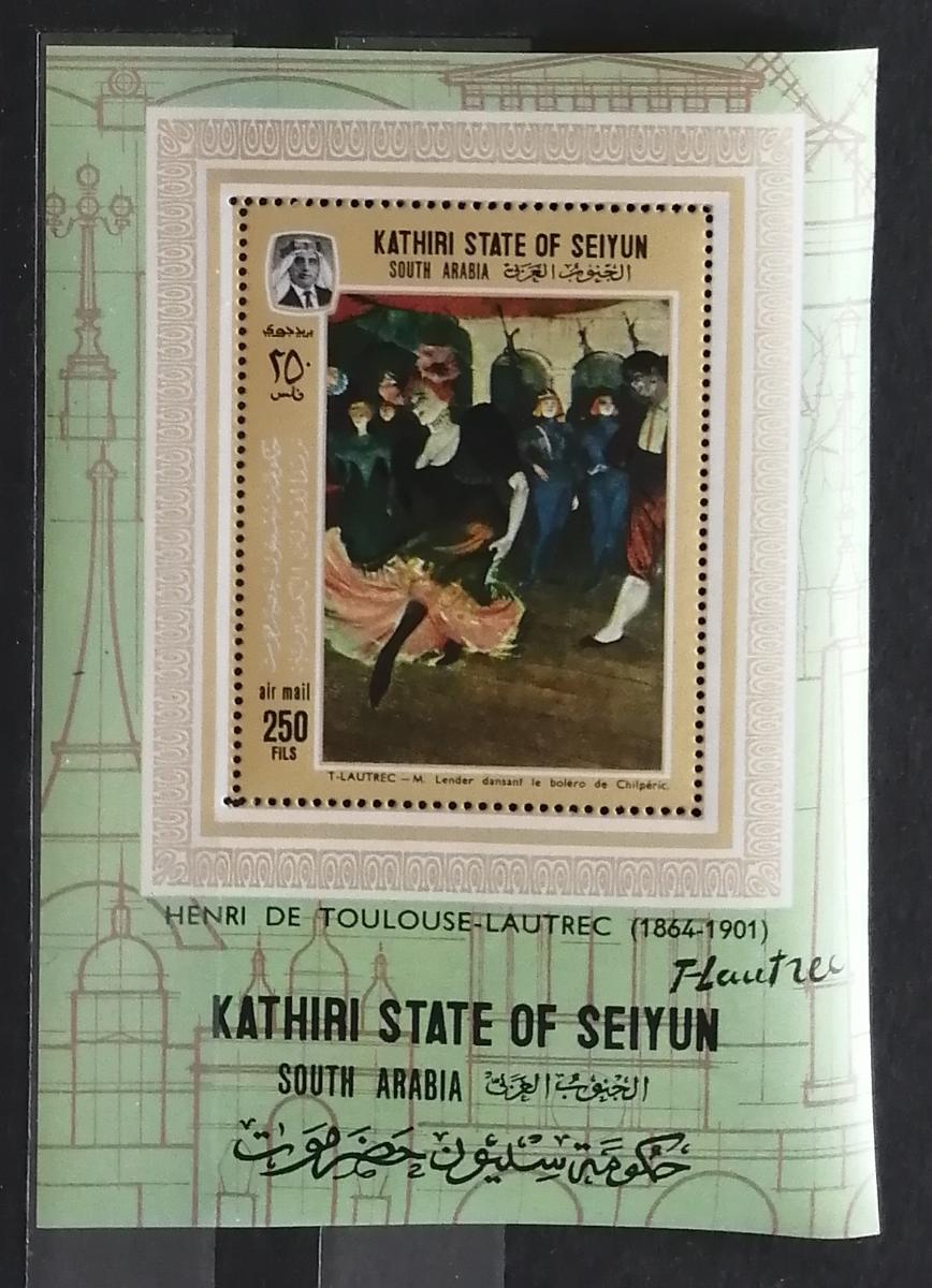 Kasírský stát Seiyun 1967 Bl.9A 16€ H. de Toulouse Lautrec a umění