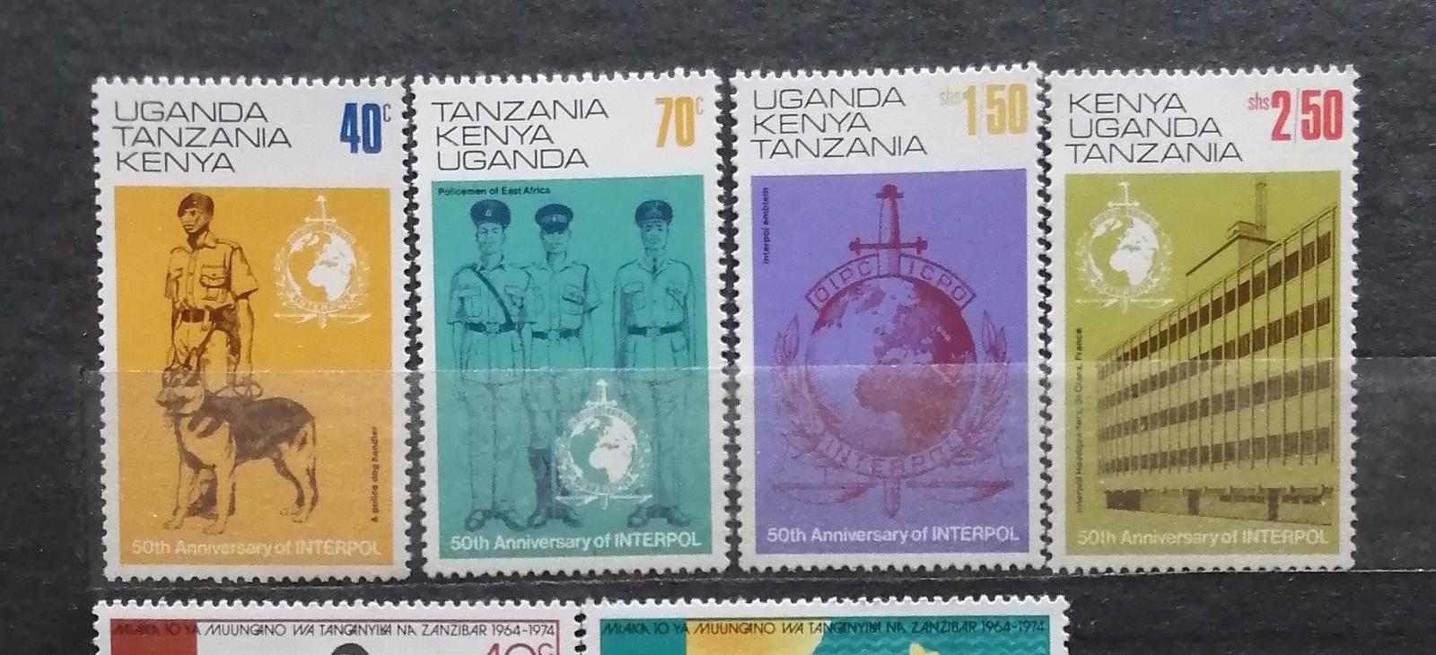 Keňa, Uganda & Tanzanie 1973 - krátký komplet, výročí INTERPOLu 6£