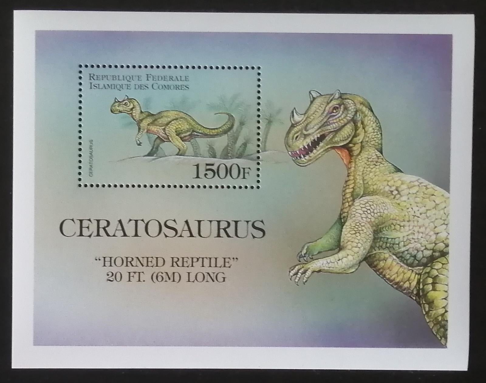Komory 1999 Bl.408 8€ Pravěká fauna, Ceratosaurus