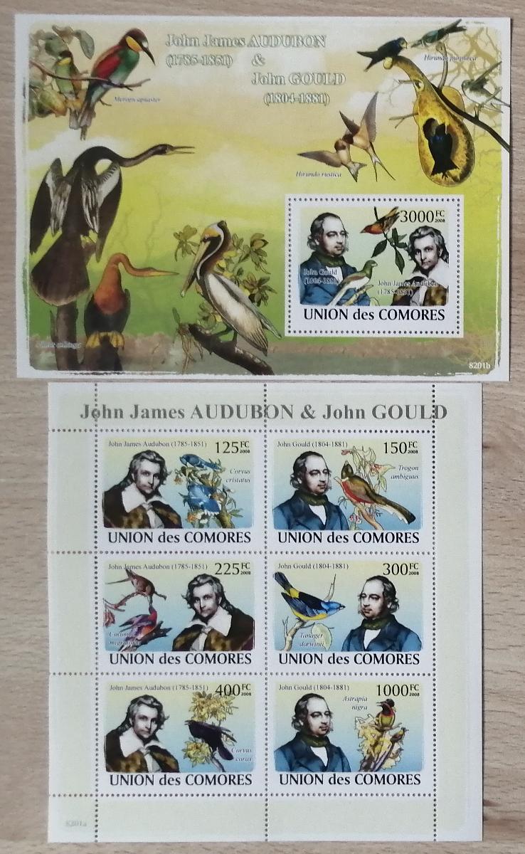 Komory 2009 Mi.1995-0+Bl.457 26€ Audubon a ornitologové, ptáci