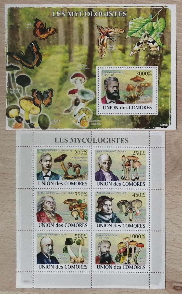 Komory 2009 Mi.2051-6+Bl.465 28€ Slavní mykologové, houby a flora