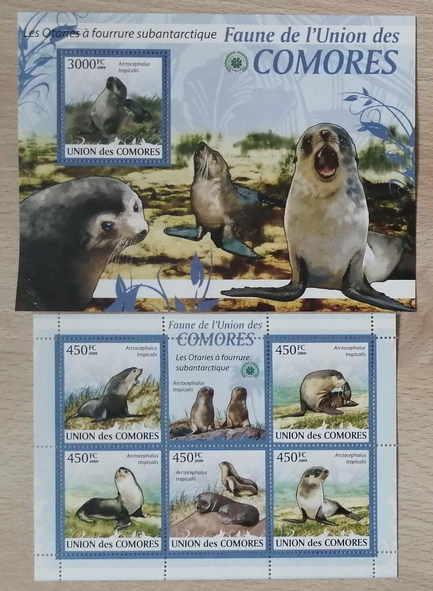 Komory 2009 Mi.2435-9+Bl.529 24€ Fauna Afriky, tuleni