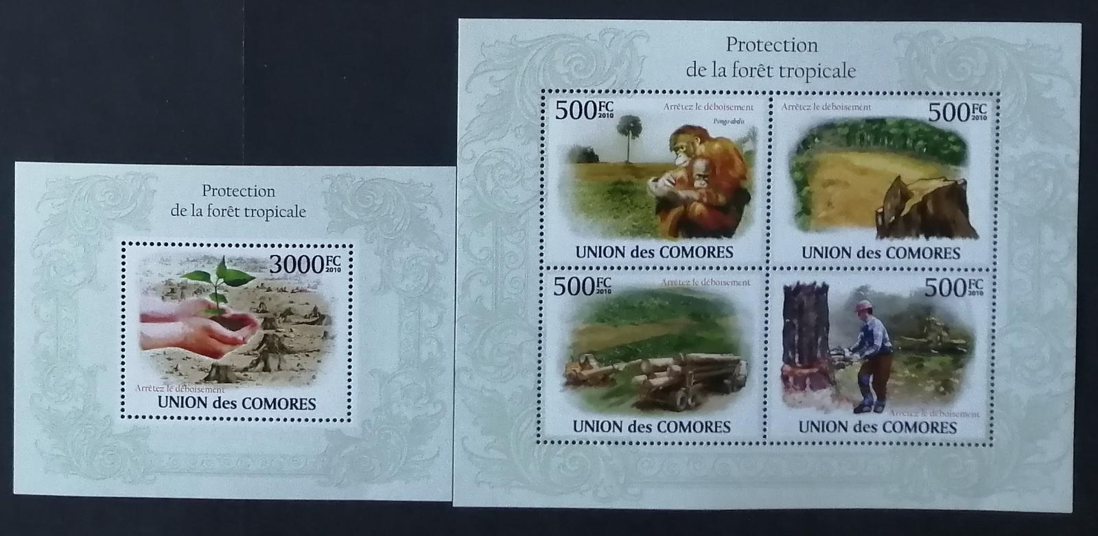 Komory 2010 24€ Odlesňování tropů a opice, orangutani