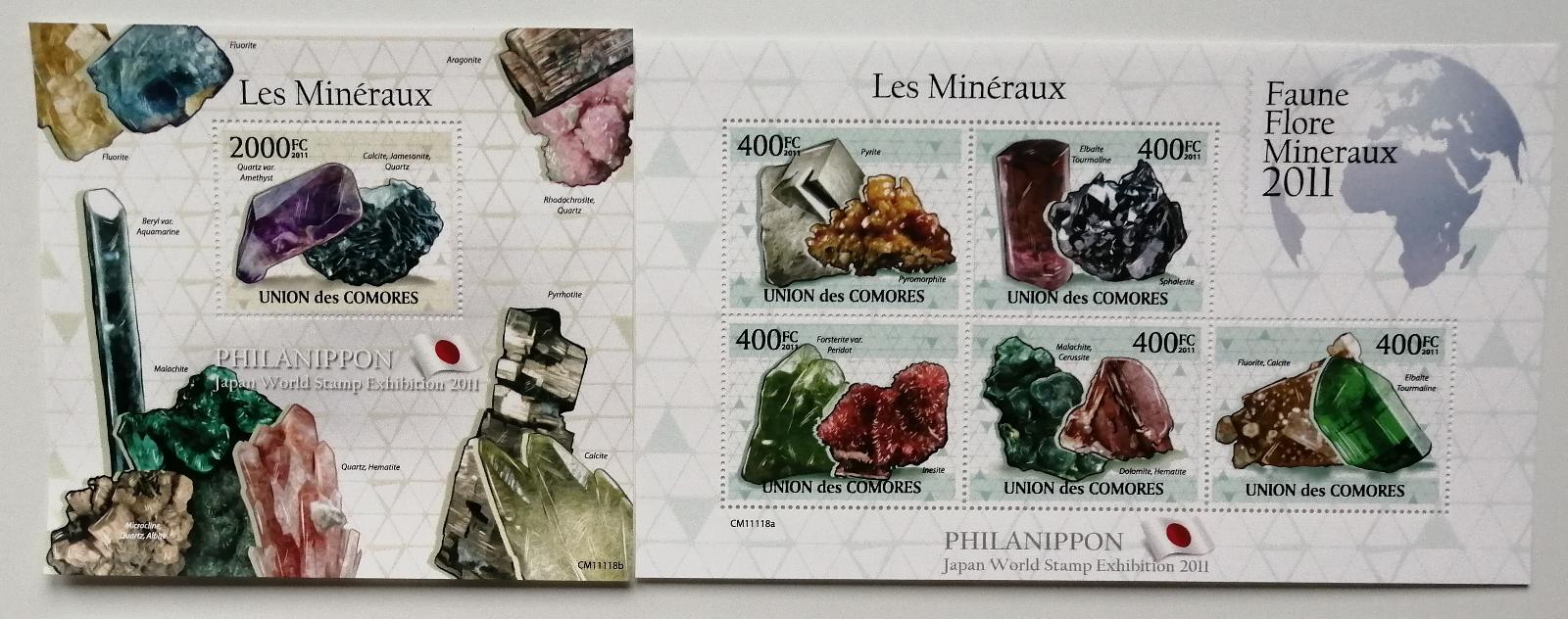 Komory 2011 Mi.2929-3+Bl.611 20€ Africké minerály, nerosty, horniny