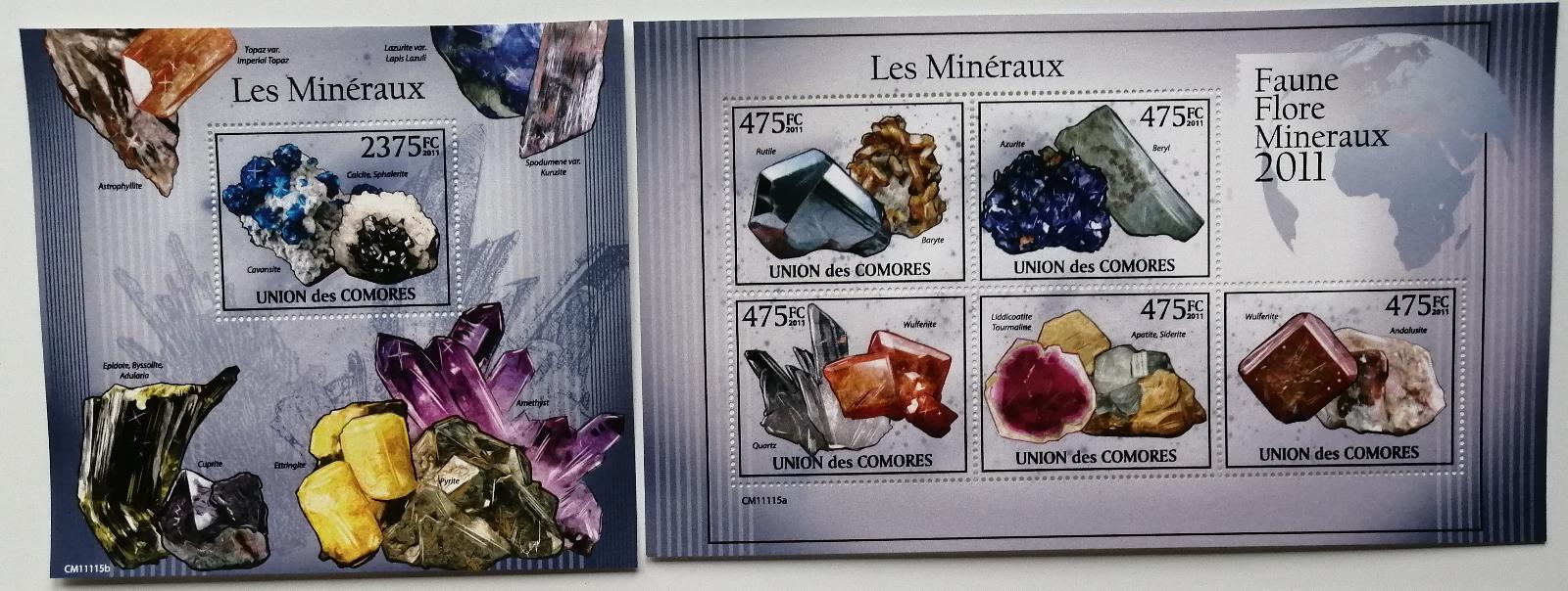 Komory 2011 Mi.2939-3+Bl.613 24€ Africké minerály, nerosty, horniny