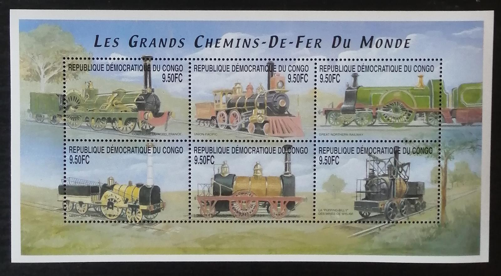 Kongo 2001 Mi.1551-6 17€ Vlaky a lokomotivy světa, Francie + USA