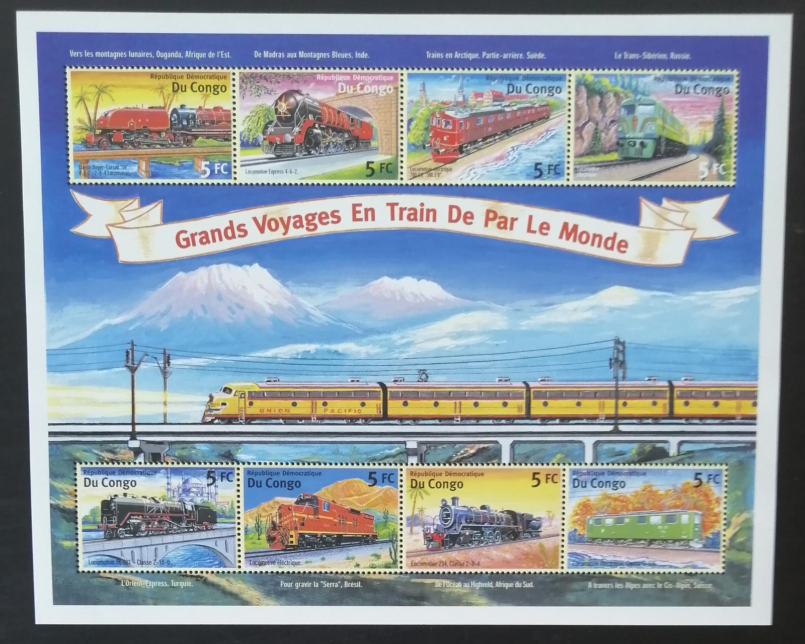 Kongo 2001 Mi.1567-4 15€ Vlakya lokomotivy světa, doprava
