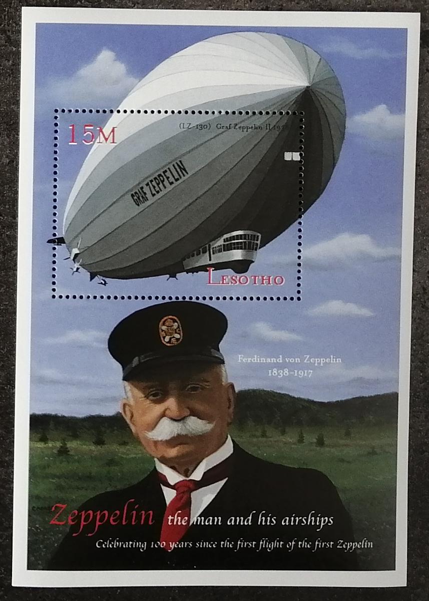 Lesotho 2000 Bl.162 6€ Století vzducholodě Zeppelin, Zepelíny