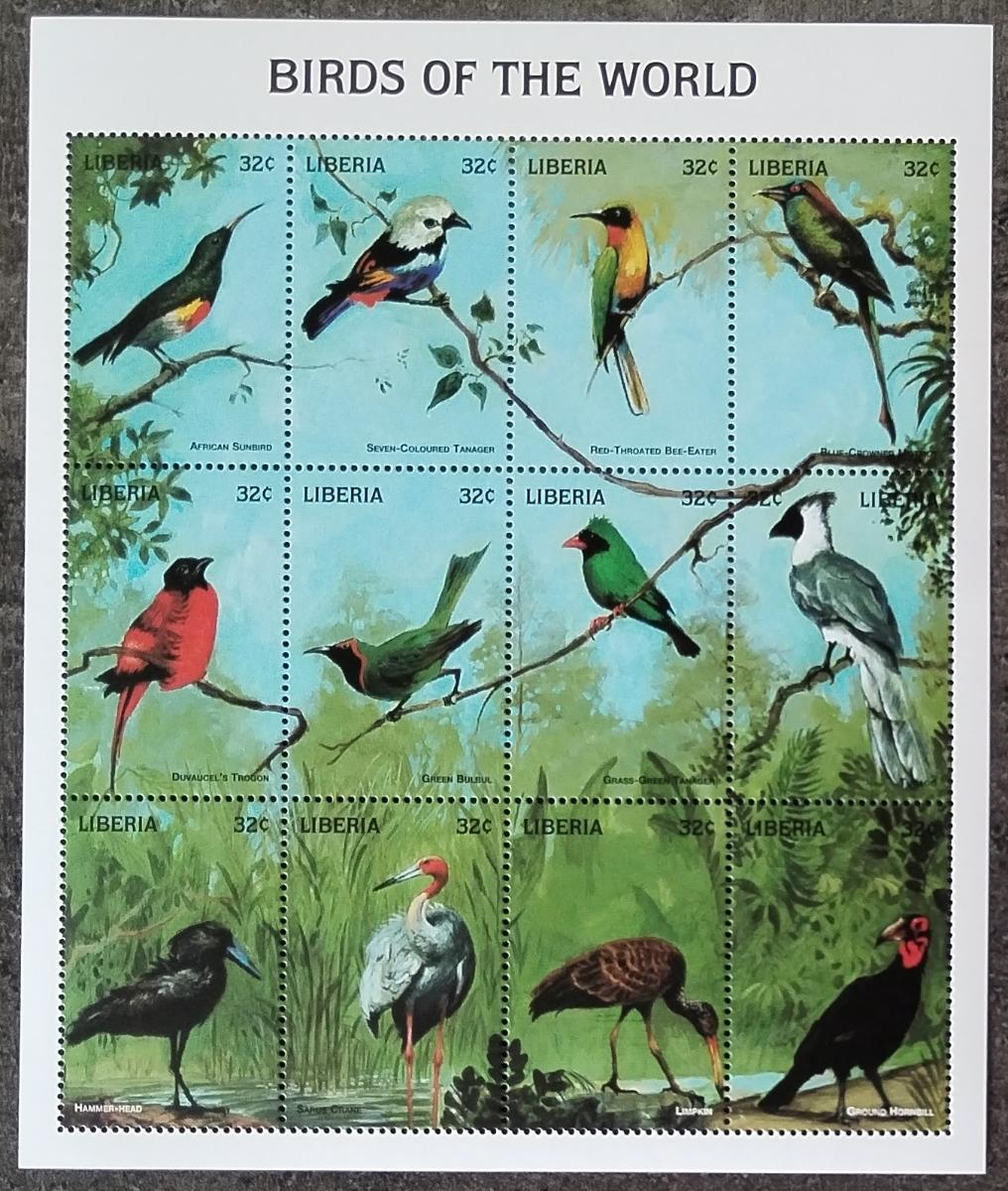 Libérie 1998 12€ Ptáci a tropická fauna země, Papoušci