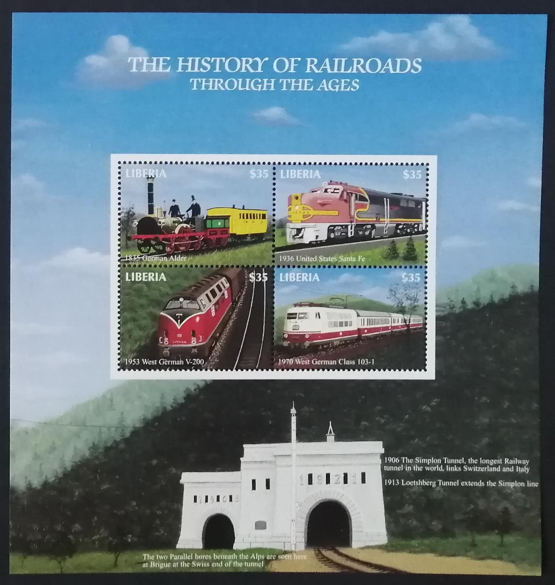 Libérie 2000 Mi.2804-7 10€ Parní lokomotivy a vlaky historie