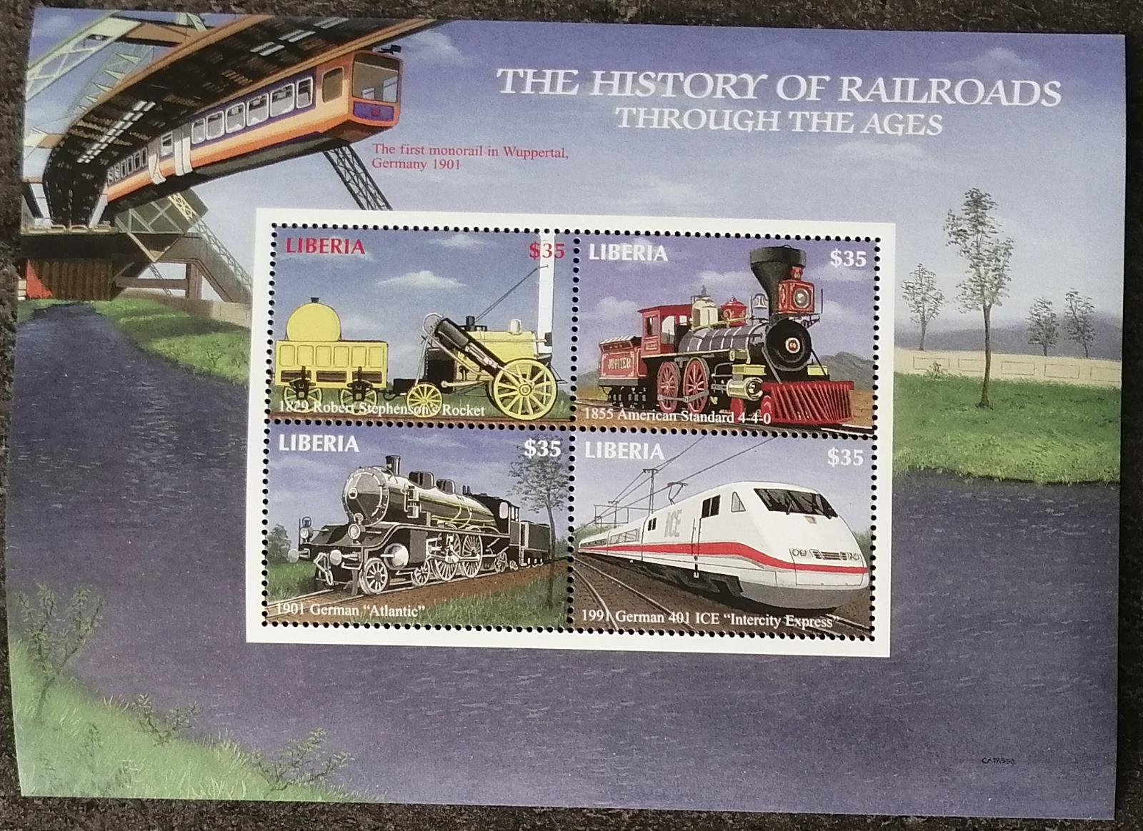 Libérie 2001 8€ Parní vlaky historie, Elektrické lokomotivy