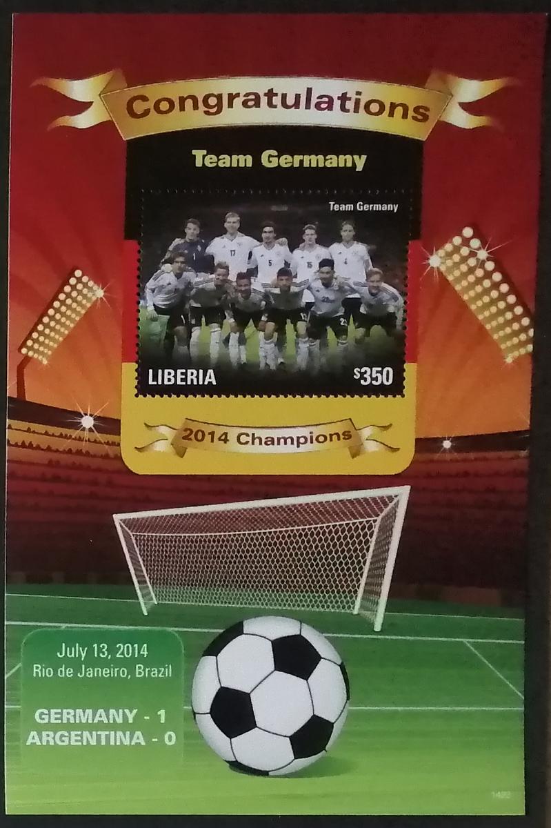 Libérie 2014 Mi.6542Bl. 5,4€ Vítězství Německa ve fotbale, sport