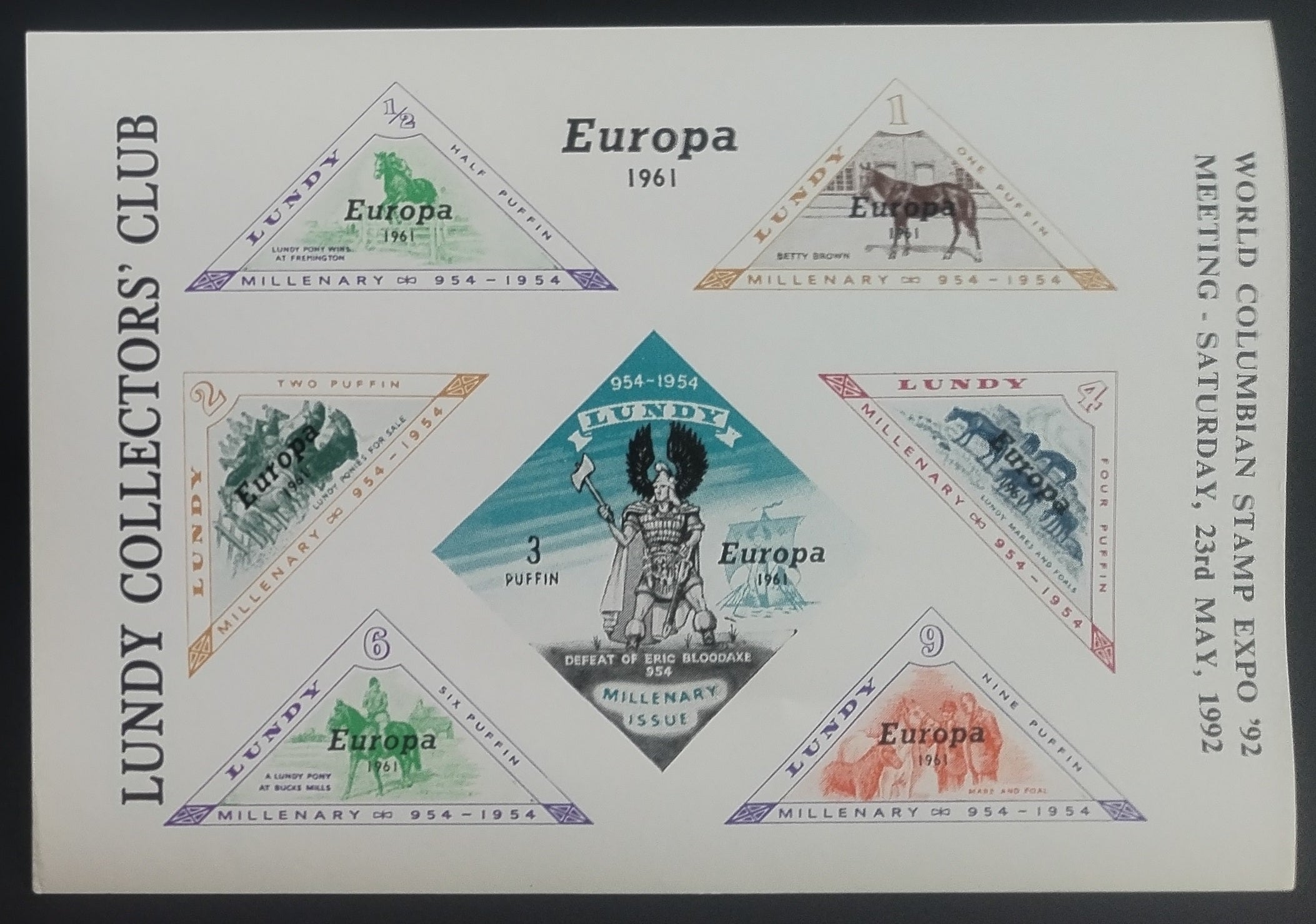 Lundy 1992 Přítisk výstavy známek, Koně a vikingové