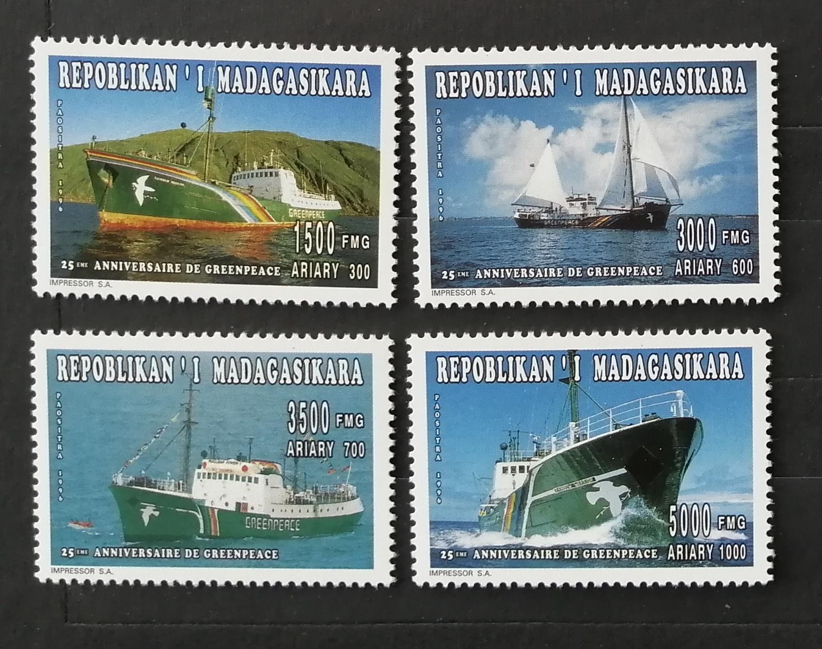Madagaskar 1996 Mi.1794-7 10€ 25 let GREENPEACE, lodě a doprava
