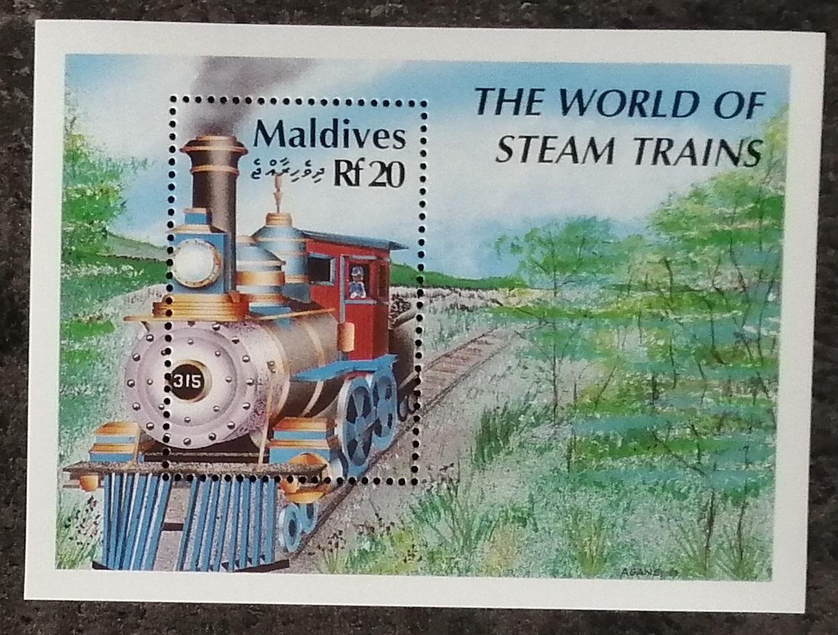 Maledivy 1990 Bl.179 8,5€ Parní vlaky a lokomotivy, 'USA Standard 315'