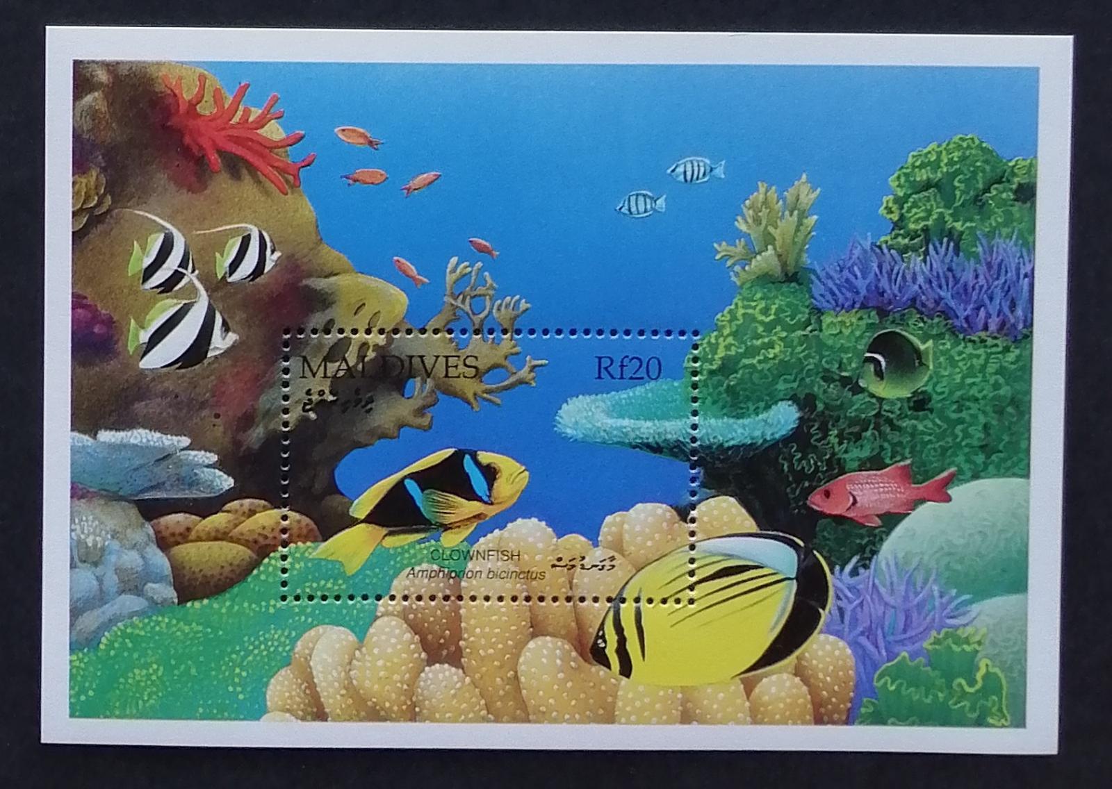 Maledivy 1992 Bl.222 6€ Mořské ryby, klaun očkatý, fauna