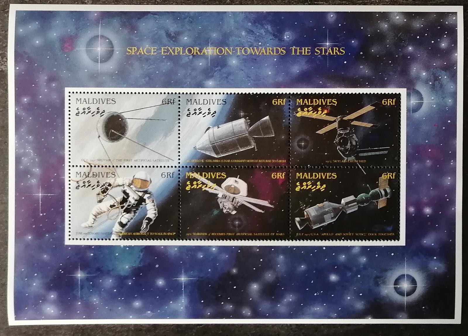 Maledivy 1996 7,5€ Průzkum vesmíru - satelit Sputnik a Mariner