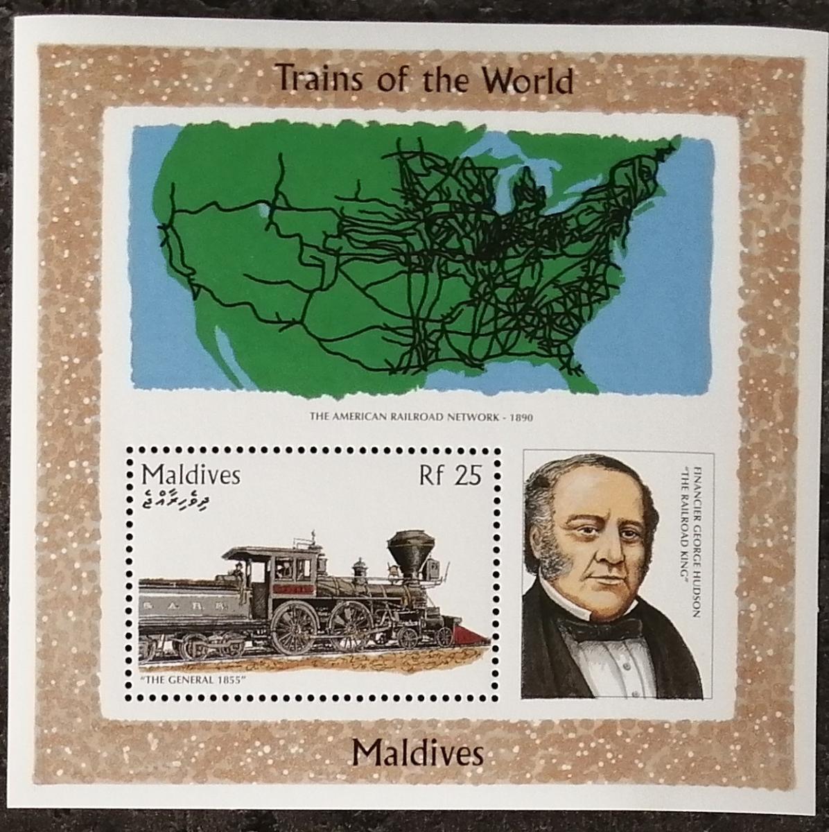 Maledivy 1996 Bl.371 6€ Historické parní vlaky a americká železnice