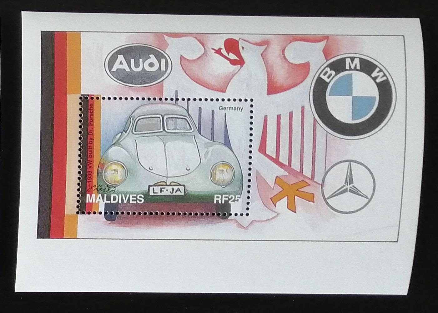 Maledivy 1997 Bl.383 5€ Porsche 60K, auta a doprava