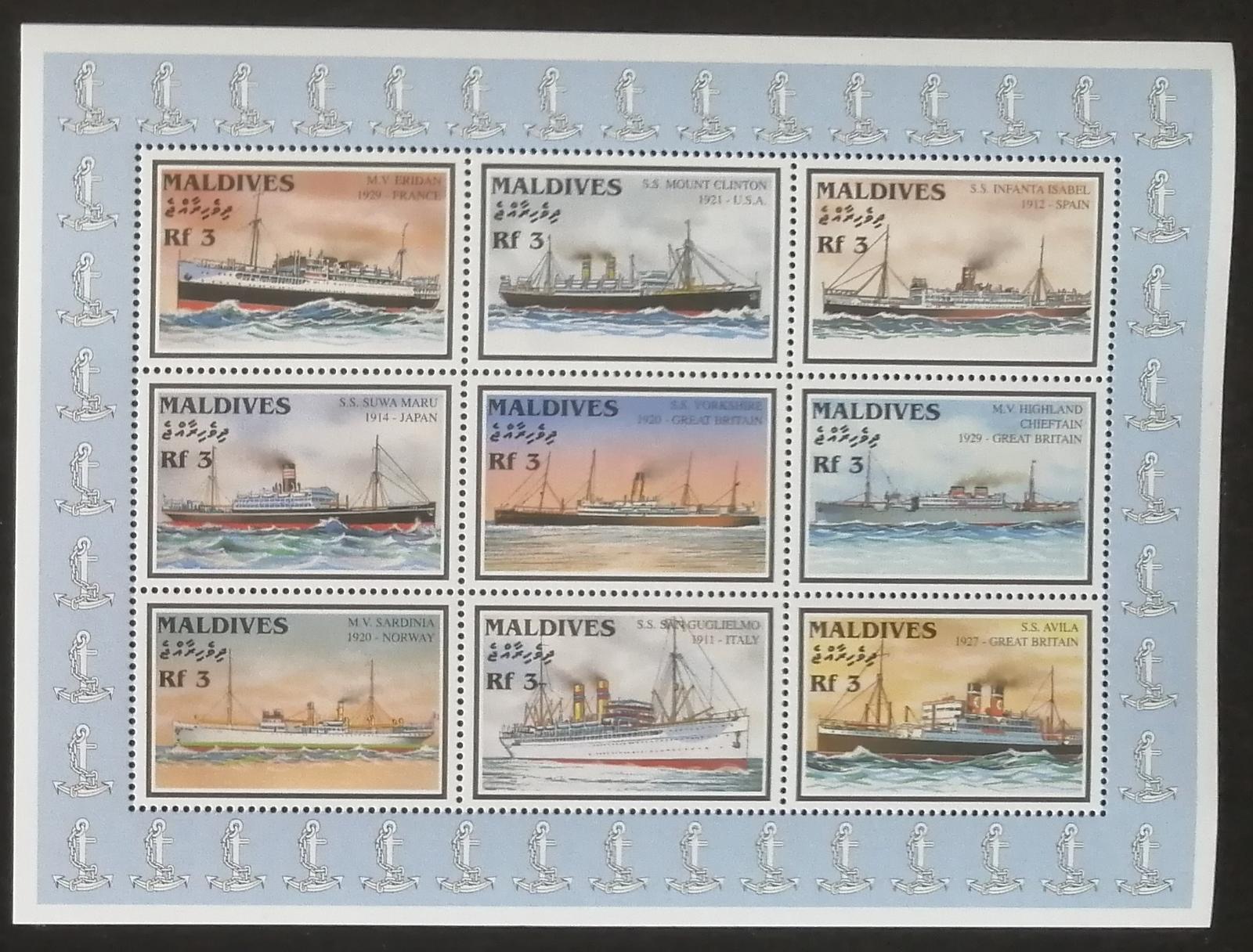 Maledivy 1997 Mi.2850-8 Lodě a parníky světa, doprava