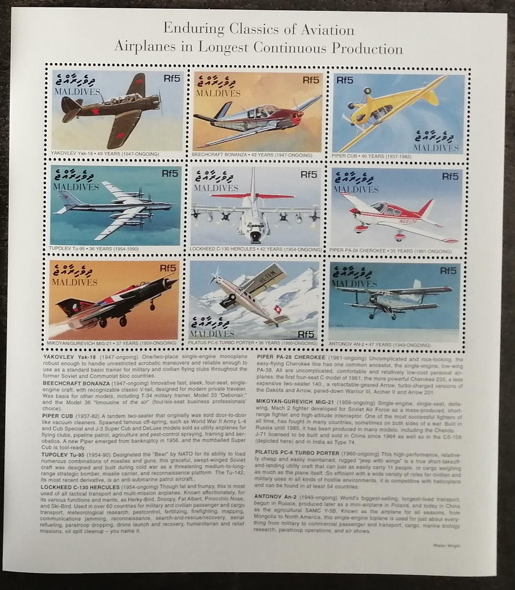 Maledivy 1998 11€ Letadla civilní a bojová, Beechcraft