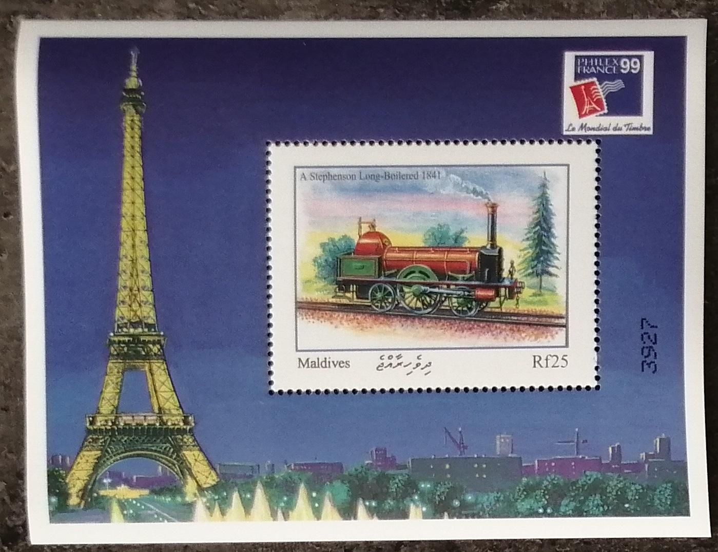 Maledivy 1999 Bl.438 5,5€ Výstava PHILEX a parní lokomotivy, vlaky