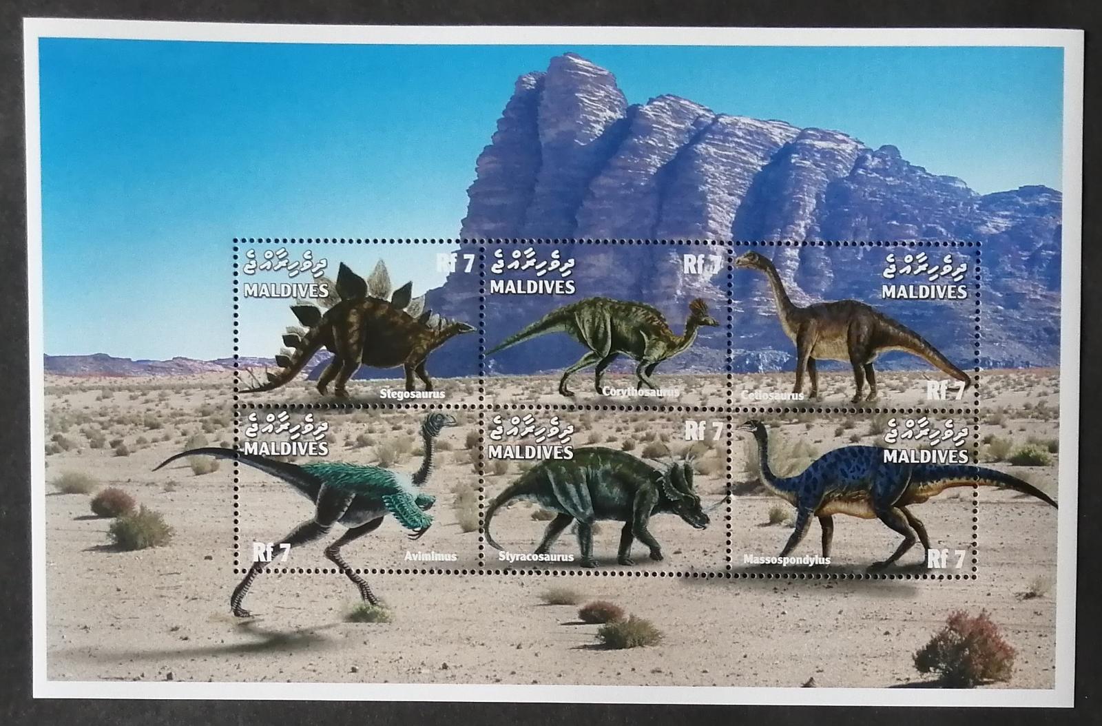 Maledivy 1999 Mi.3261-6 10€ Pravěká fauna, dinosauři a krajina