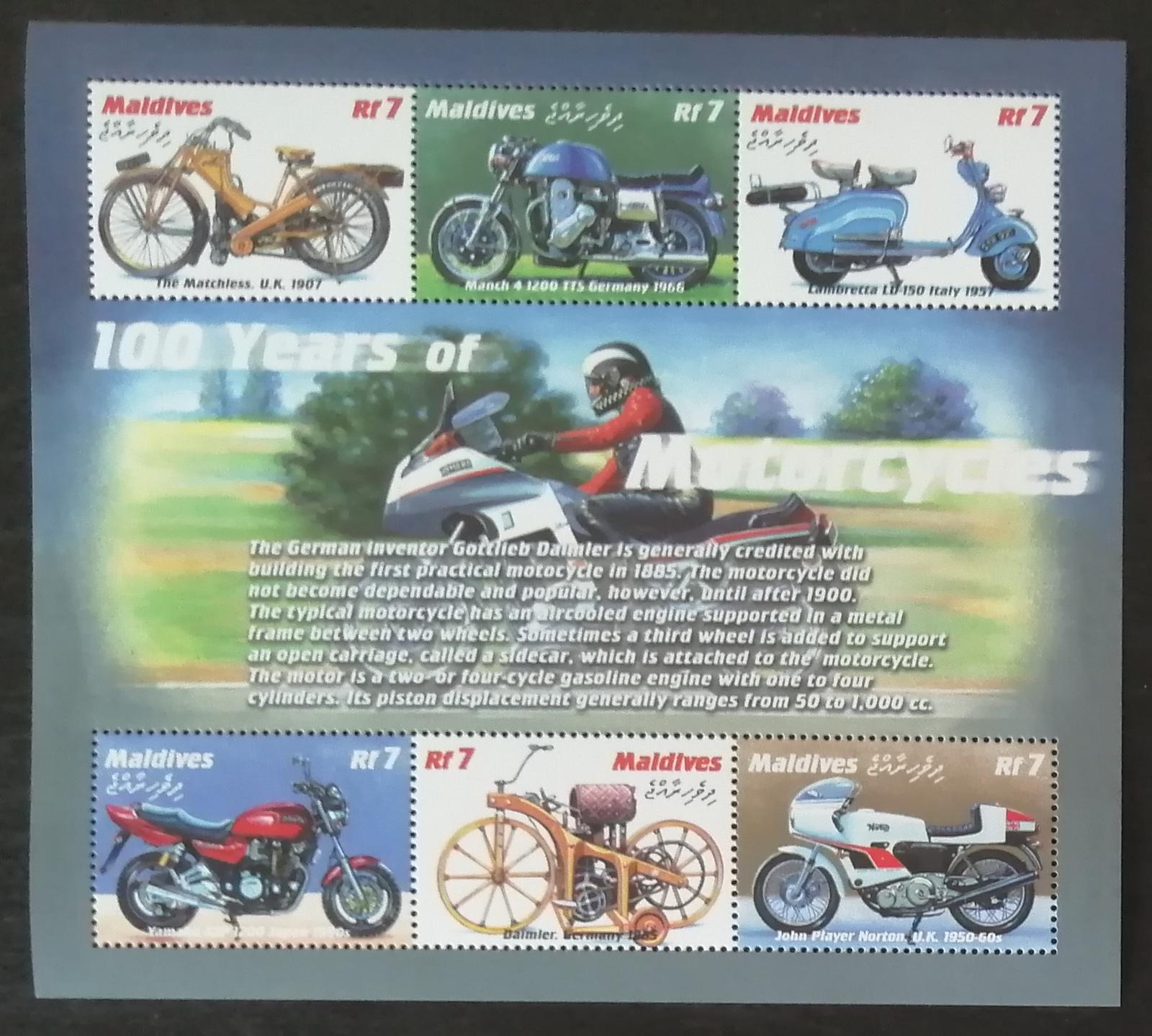 Maledivy 2000 Mi.3527-2 11€ Motocykly a motorky, historie dopravy