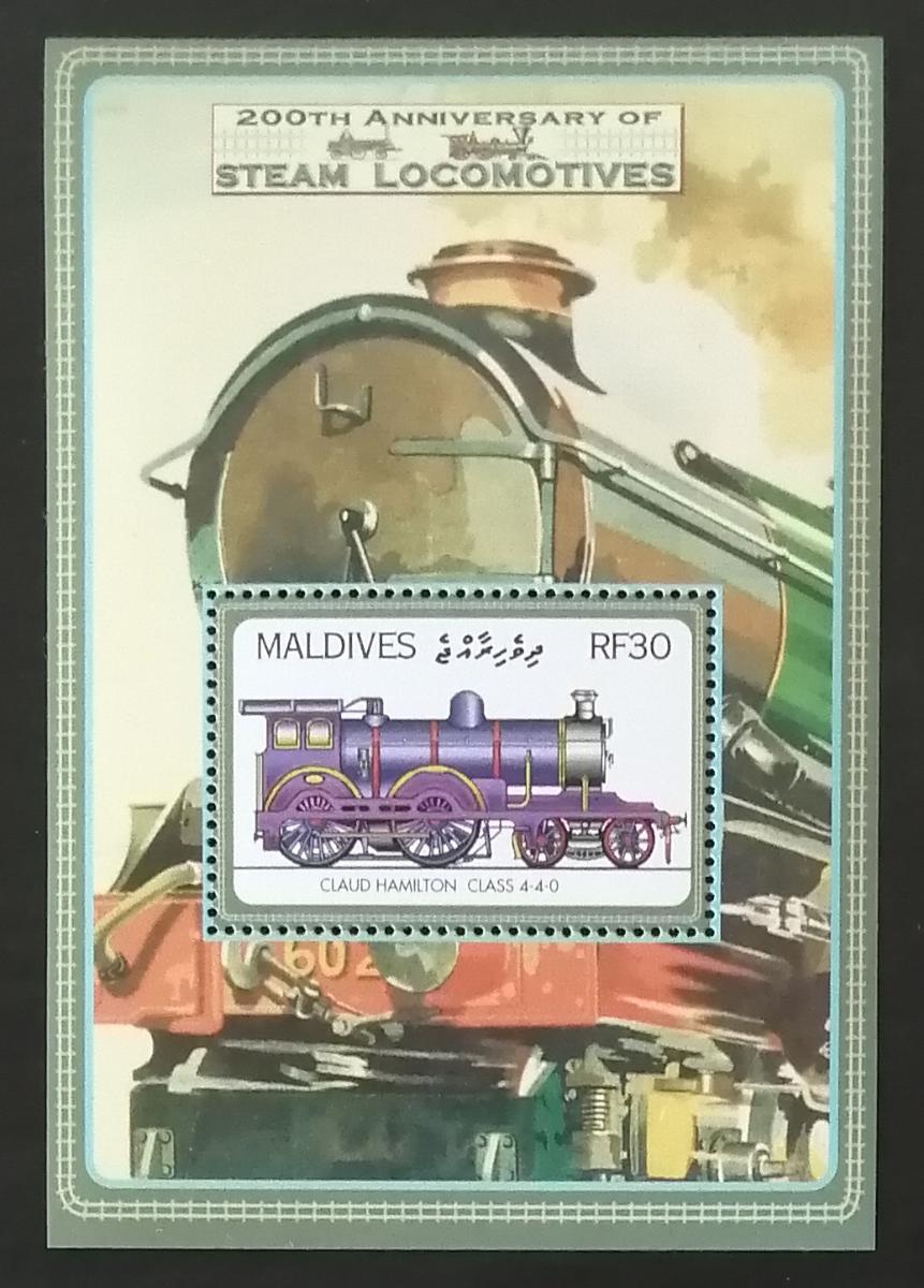 Maledivy 2004 Bl.571 6€ 200 let parních lokomotiv, vlaky Británie