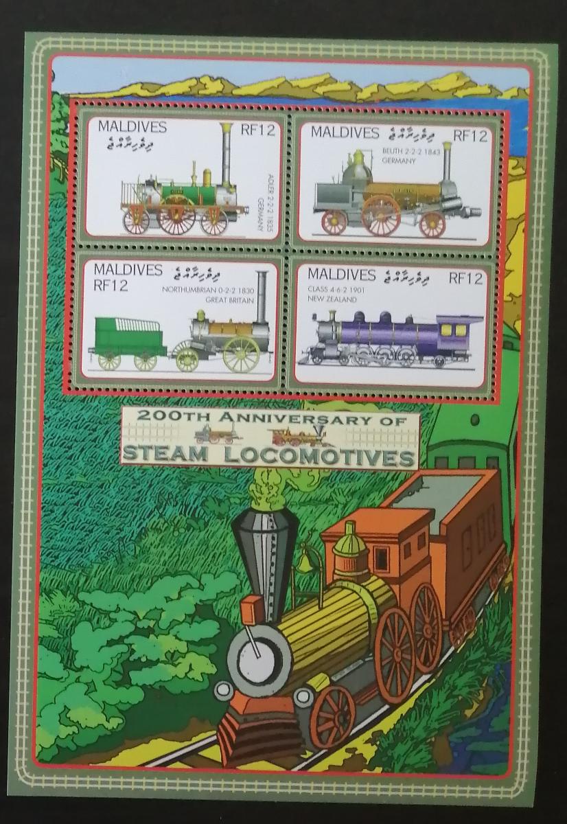 Maledivy 2004 Mi.4346-9 9,5€ 200 let parních lokomotiv, vlaky světa