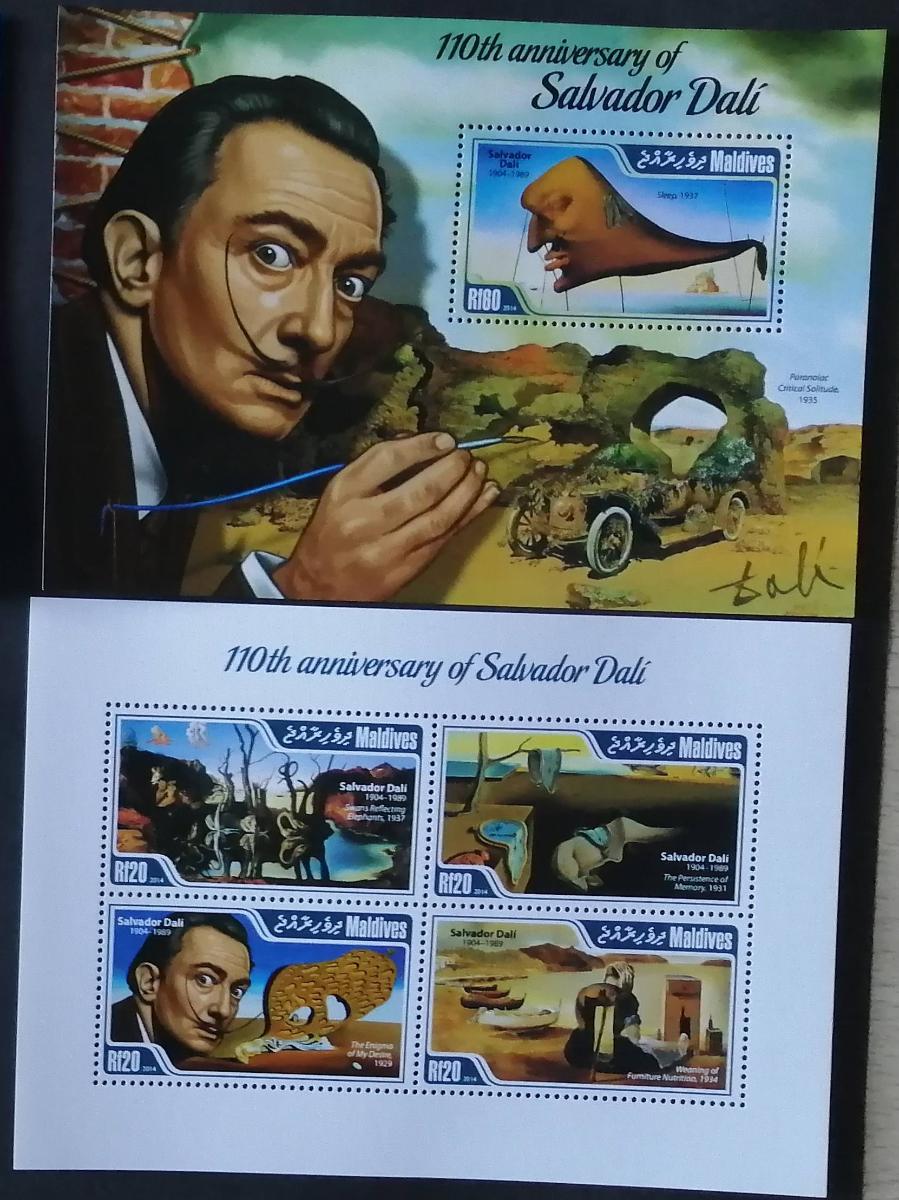 Maledivy 2014 Mi.5063-6+Bl.678 17,5€ 110 let Dalího, umění surealismu