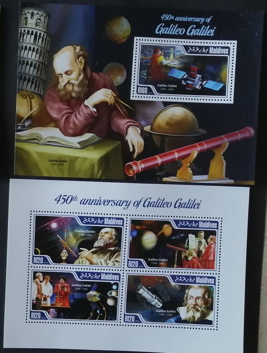 Maledivy 2014 Mi.5355-8+Bl.734 17,5€ 450 let Galilea, vesmír a planety