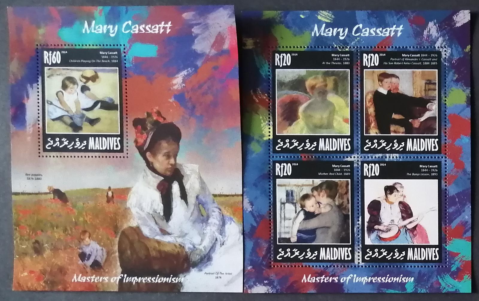 Maledivy 2015 Mi.5109-2+Bl.688 17,5€ Malíři impresionismu, M. Cassatt