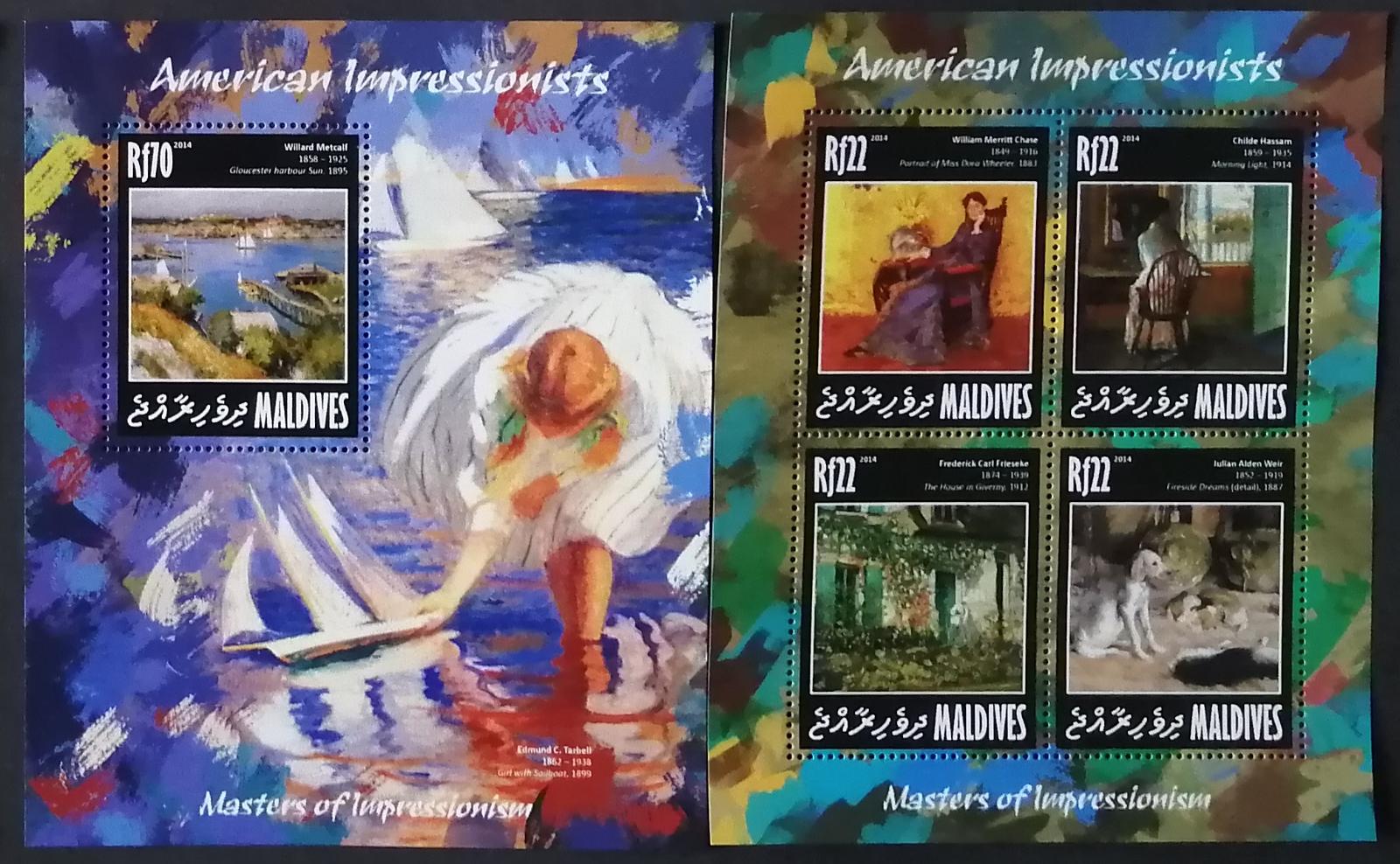 Maledivy 2015 Mi.5125-8+Bl.692 17,5€ Malíři impresionismu, Američtí