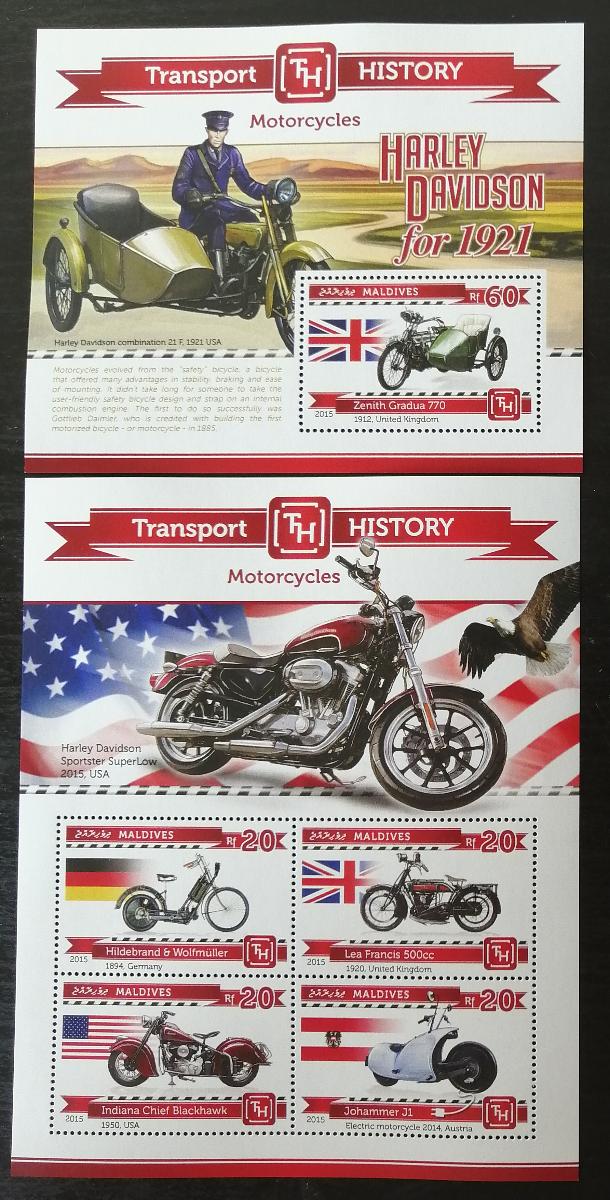 Maledivy 2015 Mi.5495-8+Bl.762 17,5€ Historie motorky, doprava