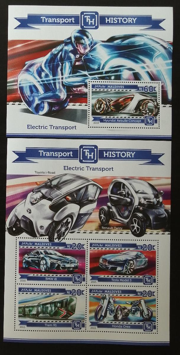 Maledivy 2015 Mi.5525-8+Bl.768 17,5€ Elektrická vozidla budoucnosti
