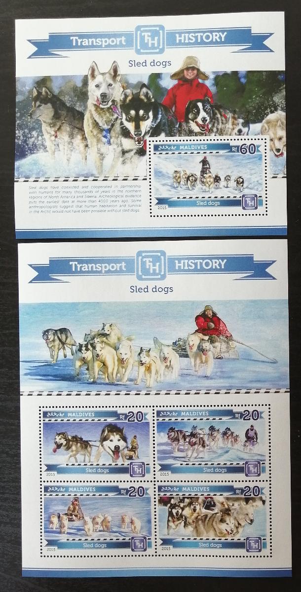 Maledivy 2015 Mi.5535-8+Bl.770 17,5€ Psi jako dopravní prostředek