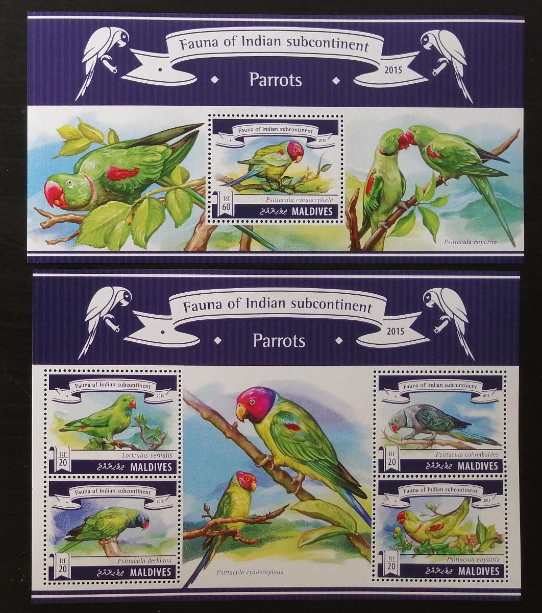 Maledivy 2015 Mi.5599-2+Bl.782 17,5€ Fauna Malediv- papoušci, ptáci