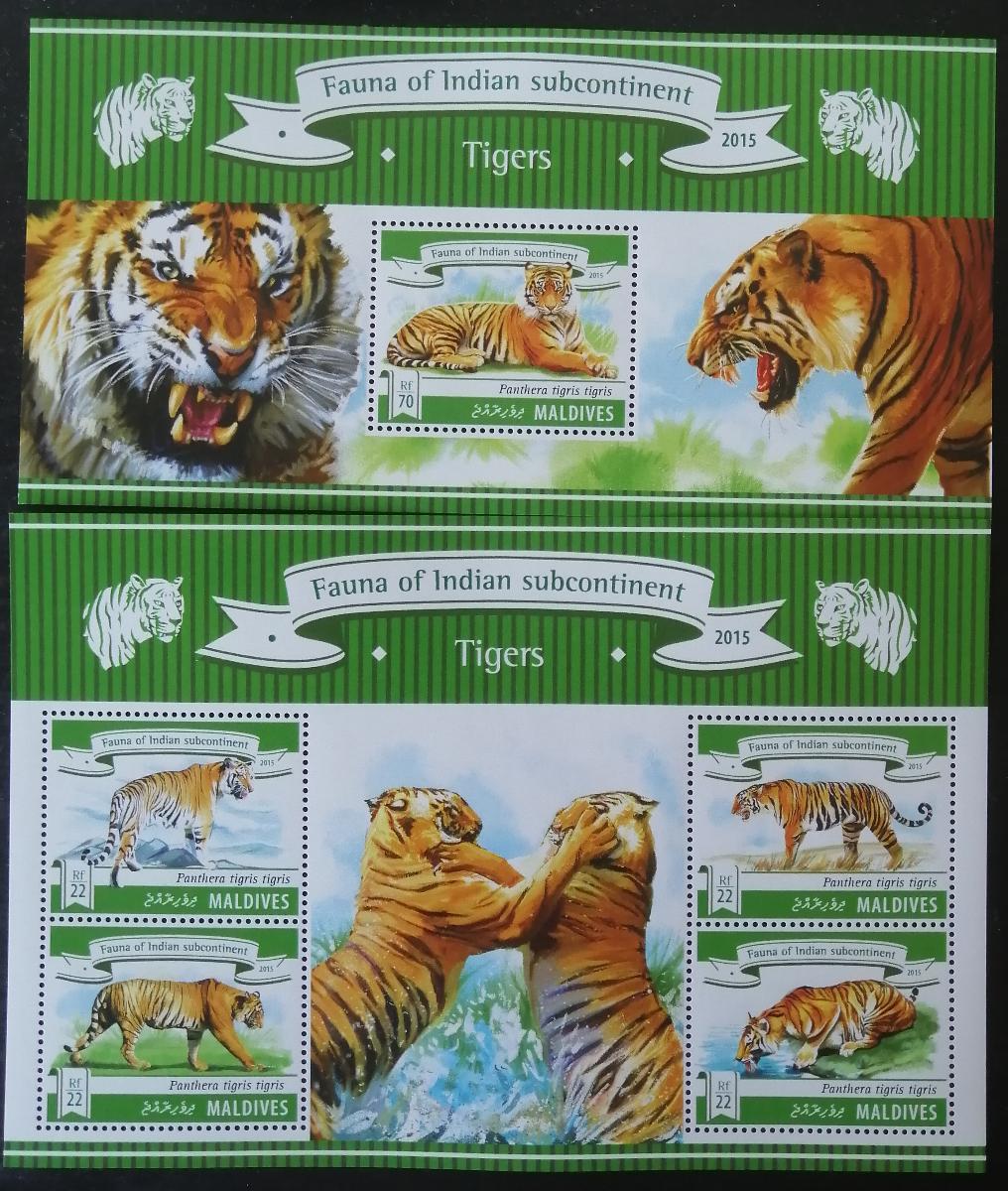 Maledivy 2015 Mi.5624-7+Bl.787 20€ Fauna Indie, tygři, velké kočky