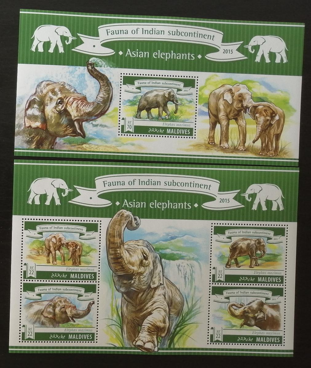 Maledivy 2015 Mi.5629-2+Bl.788 20€ Fauna Malediv- sloni indičtí