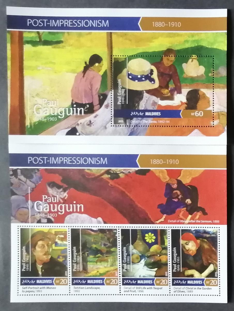 Maledivy 2015 Mi.5639-2+Bl.790 17,5€ GAUGUIN, jeho obrazy a umění