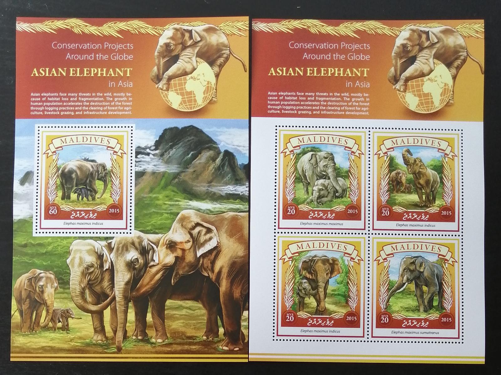 Maledivy 2015 Mi.5901-4+Bl.841 17,5€ Ochrana fauny - asijští sloni