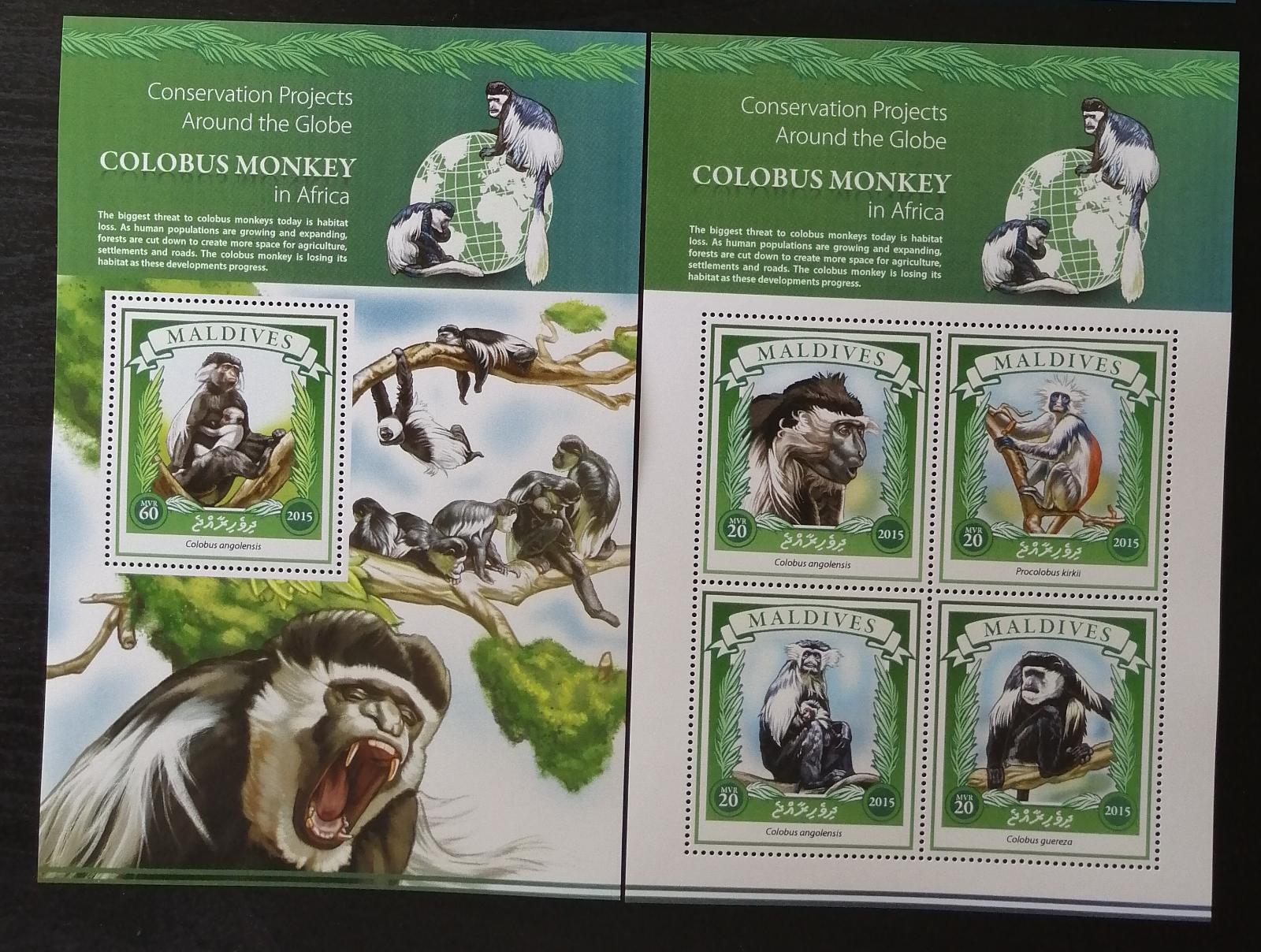 Maledivy 2015 Mi.5931-4+Bl.847 17,5€ Ochrana fauny - africké opice