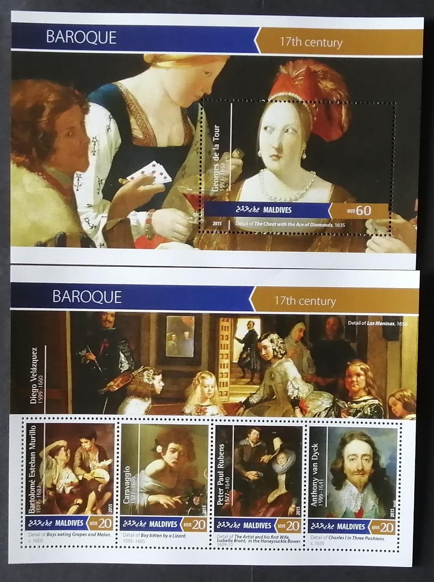 Maledivy 2015 Mi.5951-4+Bl.851 17,5€ Umění baroka, Rubens, Caravaggio