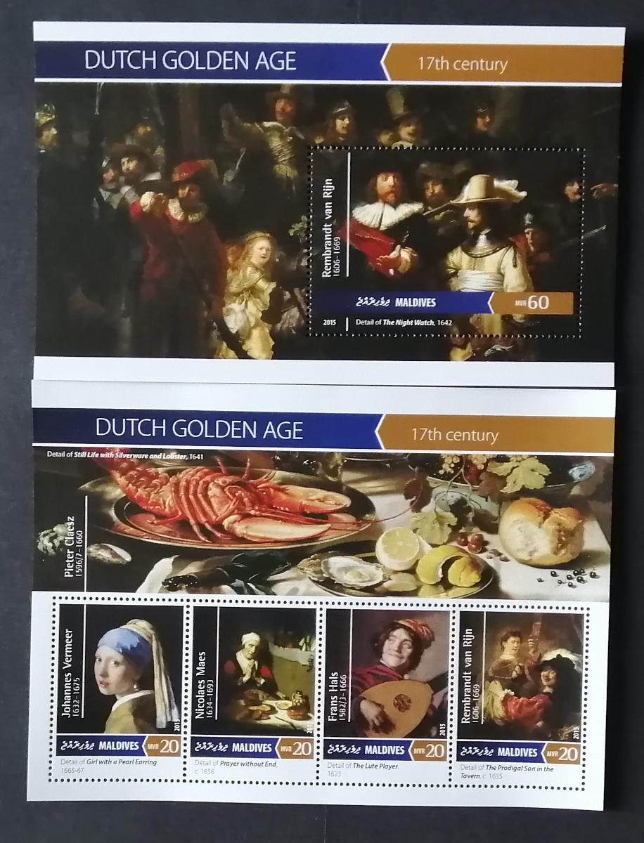 Maledivy 2015 Mi.5961-4+Bl.853 17,5€ Holandské barokní umění Rembrandt